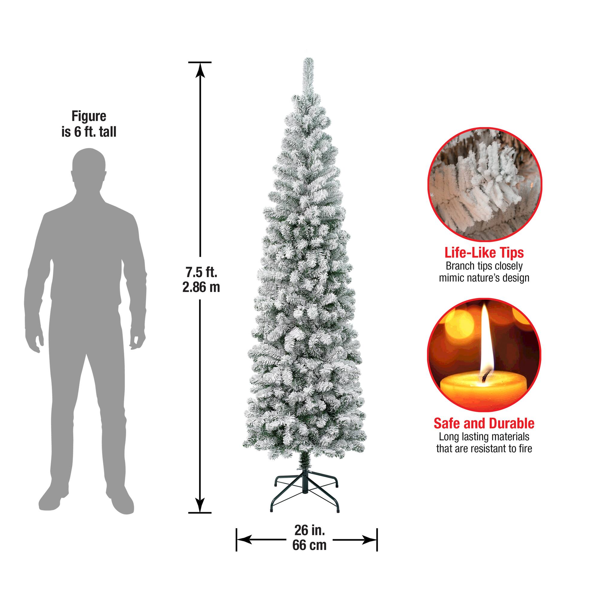 7.5ft. Unlit Acacia Pencil Slim Flocked Artificial Christmas Tree